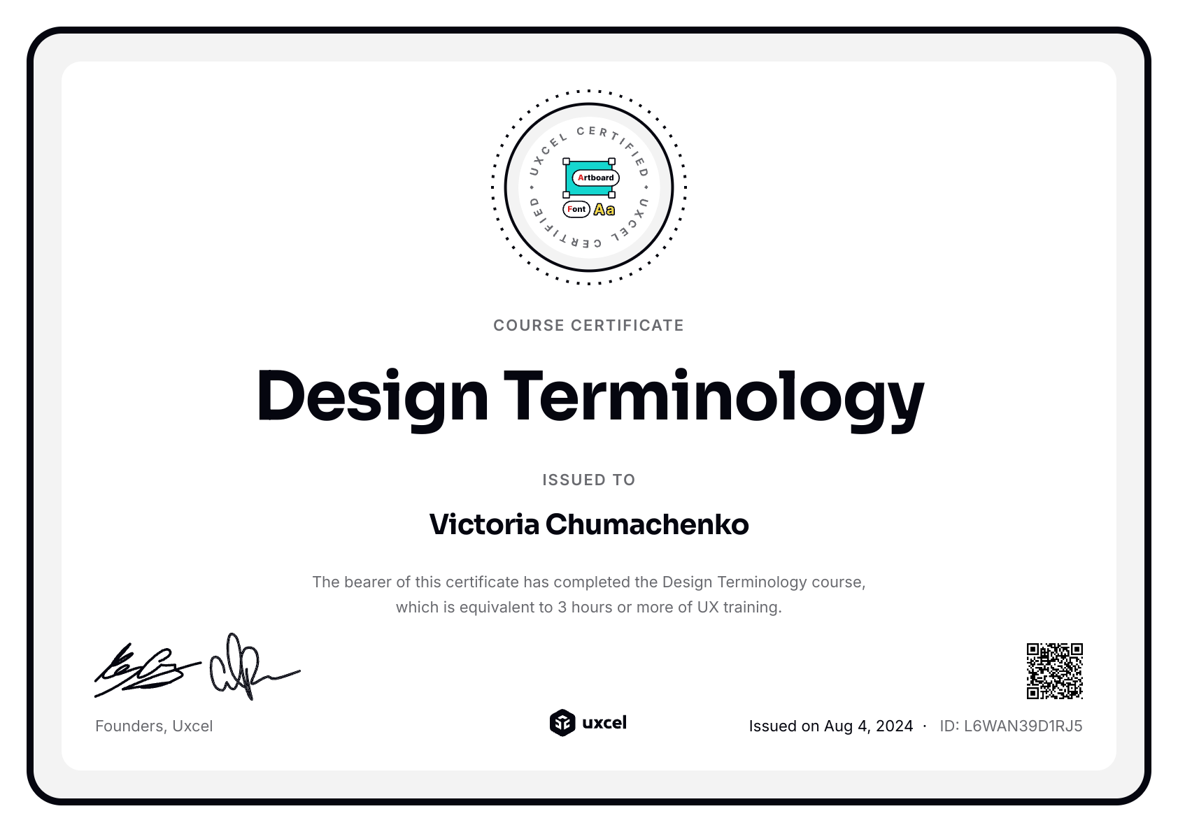 Victoria Chumachenko's certificate